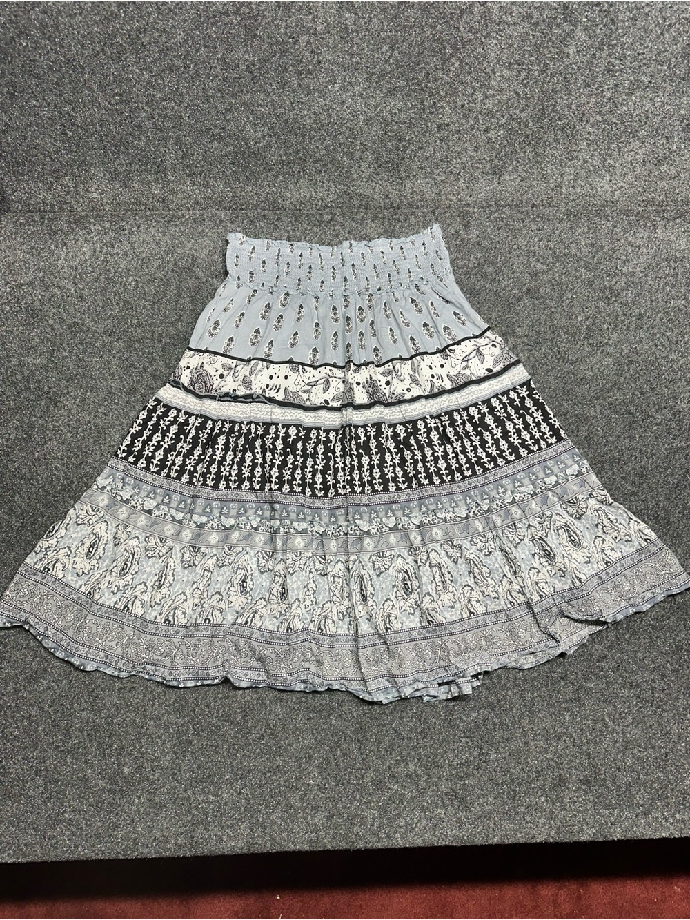 Boho y2k tiered midi skirt cotton festival paisley feminine smocked cowgirl
